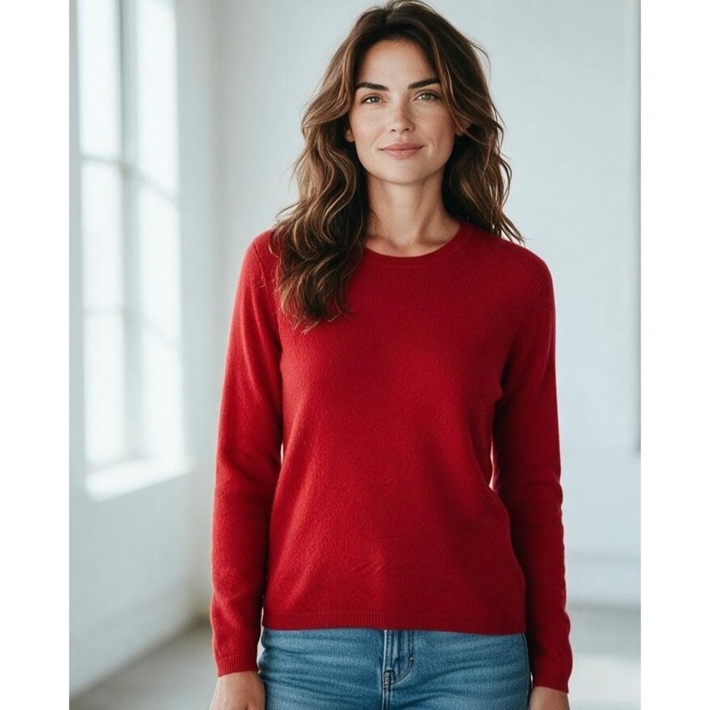 Tahari Pure Luxe Red 100% Cashmere Crew Neck Sweater Womens XL RUNS SMALL